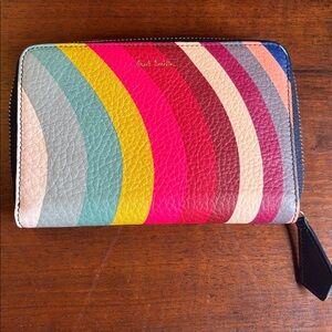 PAUL SMITH Luxury Rainbow Striped Calf Leather Wallet Made in Spain